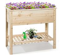 HOMASIS Lit surélevé avec étagère en bois de sapin pour plantes, fleurs, potager urbain de plantation avec grande surface, lit de culture dans le jardin, balcon, patio (92 x 41 x 81 cm)