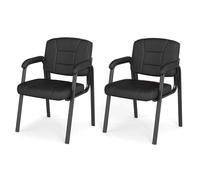 HOMASIS Lot de 2 Chaises de Bureau, Chaise de Réception en Similicuir avec Cadre en Métal et Accoudoirs Rembourrés, Fauteuil de Salle d'Attente pour Chambre, Salle de Réunion (Noir)