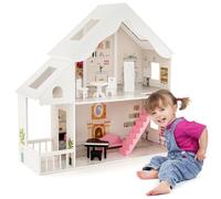 HOMASIS Maison de poupée à 2 étagères, villa de rêve en bois avec accessoires pour meubles, jouet éducatif pour enfants de 3 ans 81 x 30 x 86 cm