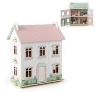 HOMASIS Maison de Poupée pour Enfants à 3 Niveaux, Maison de Rêve pour Poupées en Bois avec Mobilier, Accessoires, Toits Double-Face, Portes Ouvrantes pour Enfants de 3+ Ans, 55 x 33,5 x 66 cm