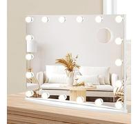 HOMASIS Miroir Maquillage Hollywood avec 18 LED à Intensité Variable, 3 Températures de Couleur, Commande Tactile 62,5 x 51 cm