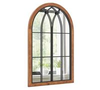 HOMASIS Miroir mural bombé avec aspect fenêtre, 60 x 90 cm, miroir arqué décoratif avec cadre en bois et métal, miroir suspendu vintage, miroir décoratif rétro pour couloir, salon, nature