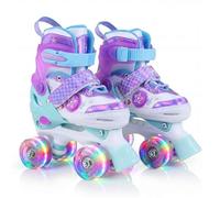 HOMASIS Patin a Roulette 4 Tailles Réglables avec Roues Lumineuses, Amortissement & Roulement Fluide, Rollers à Double Rangée, pour Enfant de 5-14 Ans (Violet, 37-41 (EU), B)