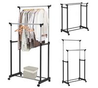 HOMASIS Porte-manteau ajustable, cintre au sol avec roues universelles, portemanteau en acier pour la chambre à coucher, le salon, noir (Moderne)