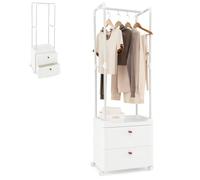 HOMASIS Porte-manteau en métal avec 2 tiroirs, support porte-manteau avec roues avec tige pour suspendre les vêtements, 4 crochets et étagère, porte-manteau autonome pour entrée, salon, chambre à