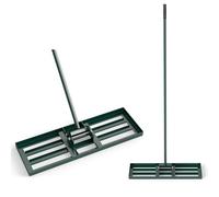 HOMASIS Râteau de Nivellement de Pelouse, Raclette à Gazon en Métal avec Manche et Poignée Ergonomiques 170CM, Outil de Nivellement pour Jardin, Pelouse, Terrain de Golf (Vert, 75 x 25 cm)