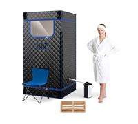 HOMASIS Sauna à Vapeur Portable avec Générateur de Vapeur de 3 l, Sauna pour la Maison, avec Télécommande, 9 Niveaux de Température et 9 Minuteries, Tente de Sauna Mobile avec Chaise Pliante (Noir)