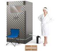 HOMASIS Sauna à Vapeur Portable avec Générateur de Vapeur de 3 l, Sauna pour la Maison, avec Télécommande, 9 Niveaux de Température et 9 Minuteries, Tente de Sauna Mobile avec Chaise Pliante (Gris)