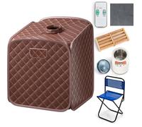 HOMASIS Sauna à Vapeur Portable, Tente de Sauna Chauffante Mobile avec Générateur de Vapeur 2L,Télécommande,Température et Minuterie,Chaise Pliante et Appareil de Massage des Pieds (marron)