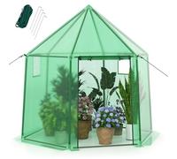 HOMASIS Serre avec housse en polyéthylène - Serre en film avec porte enroulable, fenêtre, 3 cordes et 4 clous - Cadre en métal - Serre d'hiver pour tomates - 198 x 172 x 190 cm - Vert