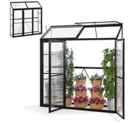 HOMASIS Serre de Jardin, Serre de Tomates avec 3 Portes et 2 Lucarnes, en Aluminium Résistante à l'hiver, 180 x 52 x 190 cm, pour Jardin, Balcon, Noir
