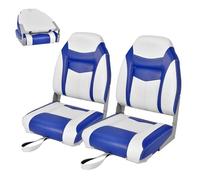 HOMASIS Siège de bateau pliable, sièges pour bateaux avec dossier haut, siège de commande imperméable avec sangle de fixation, siège de conduite pour bateaux, 44,5 x 50 x 60 cm (2, bleu)