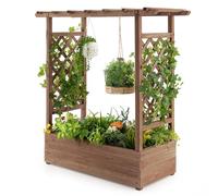 HOMASIS Support pour Plantes d'extérieur, jardinière avec Grille, étagère en Bois pour Plantes, Grand Support pour Plantes grimpantes, jardinière surélevée avec Drainage, pour Jardin, Balcon (Brun)