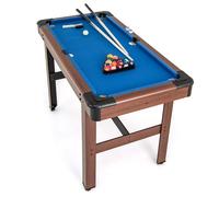 HOMASIS Table de billard mini, bois, 16 balles, 2 étoiles, 2 craies, triangle, brosse, jeu de carambole, bar, 122 x 61 x 76 cm (bleu)