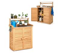 HOMASIS Table de Rempotage en Bois à 2 Etagères Réglables, Meuble Rangement Extérieur Résistant aux Intempéries, Table de Culture avec Plan de Travail pour Terrasse, Cour (Naturel)