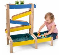 HOMASIS Table Eau et Sable Enfant Extérieur, Table de Jeux Enfant | Sensorielle en Bois avec 2 Bacs à Eau, Pots de Fleurs, Voiliers, Sous-Marin, Robinet pour Garçons Filles 3+ Ans, Jardin Plage