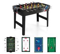 HOMASIS Table Multi-Jeux 4 en 1 en Bois 125 x 97 x 83 cm | avec Baby-foot, Billard, Hockey, Ping-Pong et Accessoires, Table de Jeu pour Enfants et Adultes, pour Maison Bar Bureau