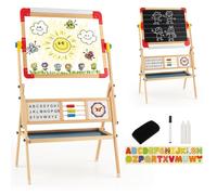 HOMASIS Tableau 3 en 1 pour enfant double face - Chevalet en bois avec tableau noir magnétique et rouleau de papier - Chevalet pour enfants à partir de 3 ans - Pivotant à 360° - Avec boule, alphabet