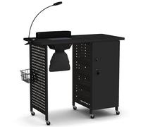 Homasis Tables de Manucure Portable à 6 Roulettes Verrouillable, Lumière Réglable avec Clip, Oreiller à Main et Porte avec Clé, pour Spa, Salon, 90 x 79 x 45cm