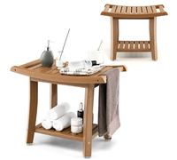 HOMASIS Tabouret de Douche, Tabouret de Salle de Bain en HDPE, Meuble Multifonction avec Repose-Pieds, Banc de Douche Imperméable, Portée 150 Kg, 60,5 x 34 x 48 CM (Marron)