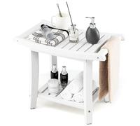 HOMASIS Tabouret de douche, tabouret de salle de bain en HDPE, meuble multifonction avec repose-pieds, banc de douche imperméable, portée 150 kg, 60,5 x 34 x 48 cm, blanc, LK7859GRIT