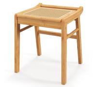 HOMASIS Tabouret de toilette de maquillage en bambou, banquette assise en bambou et rotin capacité de charge jusqu'à 120 kg, petite chaise cosmétique coiffeuse, salon, chambre à TF11088XKES