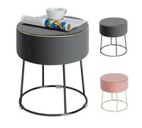 HOMASIS Tabouret Rond pour Coiffeuse, Pouf en Velours, Petit Tabouret de Pied avec Pieds en métal, élégant Tabouret rembourré, Tabouret de Maquillage Repose-Pieds pour Salon Chambre à Coucher (Gris)