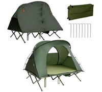 HOMASIS Tente de Camping 4 en 1 avec Lit pour 2 Personnes, Tente Dôme Surélevée avec Matelas Gonflable Automatique, Imperméable avec Couverture de Pluie et Sac de Transport, 194 x 146 x 160cm
