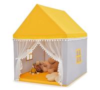 HOMASIS Tente pour Enfants, Maison de Jeux pour Enfants avec Toit rembourré et fenêtres, Tente de Jeux avec Structure en Bois Massif, pour l'intérieur, pour garçons et Filles, 120x105x140cm (Jaune)