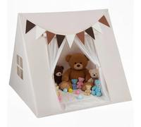 HOMASIS Tente tipi pour enfant - Tente de jeu pour enfant avec tapis rembourré, 2 fenêtres, rideau, 9 drapeaux, tente tipi pour fille et garçon - Tente tipi pour chambre d'enfant - Beige