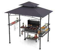HOMASIS Tonnelle de Jardin Pliante Extérieur, Gazebo Barbecue avec Double Toit, 2 Tables, Crochets et Ouvre-Bouteilles, Pergola de Réception Résistant aux Intempéries pour Jardin, Grill(Gris foncé)