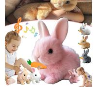 Homaskylynn Bunny Pal, Mon Lapin réaliste, Jouet interactif de Pâques avec Carotte, Jouet en Peluche électrique Sauteur for Animal de Compagnie - sautant, tressaillant et secouant Les Oreilles(Pink)
