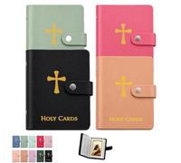 Homaskylynn Porte-Cartes De Prière en Simili Cuir Catholique avec Poche à Fermeture Pression pour Cartes Funéraires Religieuses Album Souvenir Pouvant Contenir Jusqu'à 40 Médailles Chrétiennes(Mix4a)