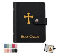 Homaskylynn Porte-Cartes De Prière en Simili Cuir Catholique avec Poche à Fermeture Pression pour Cartes Funéraires Religieuses Album Souvenir Pouvant Contenir Jusqu'à 40 Médailles Chrétiennes(Black)