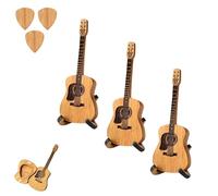 Homaskylynn Wooden Acoustic Guitar Pick Box with Stand, Wooden Guitar Picks Case with 3 Guitar Picks, Small Guitar Picks, Guitar Pick Holder Shaped Like Guitar(3pcs)