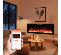HOMAVO 50'' Cheminée Électrique, 1000/2000W, Flamme 3D, APP Contrôle, Pose Murale / Encastrable, Minuterie, Sécutité Surchauffe