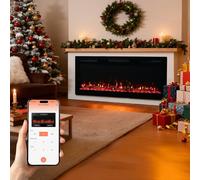 HOMAVO 50" Cheminée Électrique, 1000W/2000W Cheminée Électrique Chauffante, 12 Couleurs de Flamme 3D, 12 Couleurs de Feu en Bois, Télécommande & APP Contrôle, Meuble Incluse