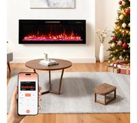 HOMAVO 50" Cheminée Électrique, 1000W/2000W Cheminée Électrique Chauffante, 12 Couleurs de Flamme 3D, 12 Couleurs de Feu en Bois, Pose Murale/Encastrable, Télécommande & APP Contrôle