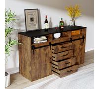 HOMAVO Buffet long coulissant 140 x 80 x 40 cm | Brûlé
