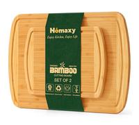 Homaxy Lot de 2 planches à découper en bambou avec rainure pour jus, planche à découper en bois pour cuisine, viande, fromage, fruits et légumes - pré-huilées, bicolore