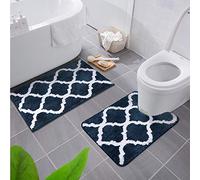 Homaxy Lot de 2 Tapis de Bain Antidérapant,Tapis Salle de Bain Absorbant en Microfibre Douce,Tapis de Salle à Motifs marocains, Lavable en Machine - 50 x 76 cm + 50 x 60 Contour WC, Bleu Marine