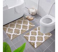 Homaxy Lot de 2 Tapis de Bain Antidérapant,Tapis Salle de Bain Absorbant en Microfibre Douce,Tapis de Salle à Motifs marocains, Lavable en Machine - 50 x 76 cm + 50 x 60 Contour WC, Beige