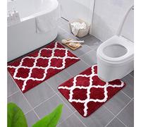 Homaxy Lot de 2 Tapis de Bain Antidérapant,Tapis Salle de Bain Absorbant en Microfibre Douce,Tapis de Salle à Motifs marocains, Lavable en Machine - 50 x 76 cm + 50 x 60 Contour WC, Bordeaux