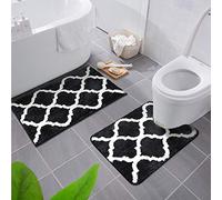 Homaxy Lot de 2 Tapis de Bain Antidérapant,Tapis Salle de Bain Absorbant en Microfibre Douce,Tapis de Salle à Motifs marocains, Lavable en Machine - 50 x 76 cm + 50 x 60 Contour WC, Noir