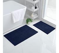 Homaxy Lot de 2 Tapis de Bain Antidérapant, Tapis Salle de Bain en Microfibre Chenille Douce, Absorbant, Lavable en Machine - 40 x 60 cm + 50 x 80 cm, Bleu Marine
