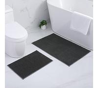 Homaxy Lot de 2 Tapis de Bain Antidérapant, Tapis Salle de Bain en Microfibre Chenille Douce, Absorbant, Lavable en Machine - 40 x 60 cm + 60 x 90 cm, Gris Foncé