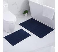 Homaxy Lot de 2 Tapis de Bain Antidérapant, Tapis Salle de Bain en Microfibre Chenille Douce, Absorbant, Lavable en Machine - 40 x 60 cm + 60 x 90 cm, Bleu Marine
