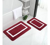 Homaxy Lot de 2 Tapis de Bain Antidérapant, Tapis Salle de Bain en Microfibre Douce, Absorbant à Poils Longs, Lavable en Machine - 40 x 60 cm + 50 x 76 cm, Bordeaux