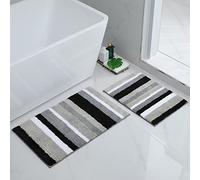 Homaxy Lot de 2 Tapis de Bain Antidérapant, Tapis Salle de Bain Rayé en Microfibre Douce, Absorbant à Poils Longs, Lavable en Machine - 40 x 60 cm + 50 x 80 cm, Gris/Noir
