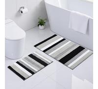 Homaxy Lot de 2 tapis de bain antidérapants en microfibre absorbants - Doux - Poils longs - 40 x 60 cm + 60 x 90 cm - Noir/gris